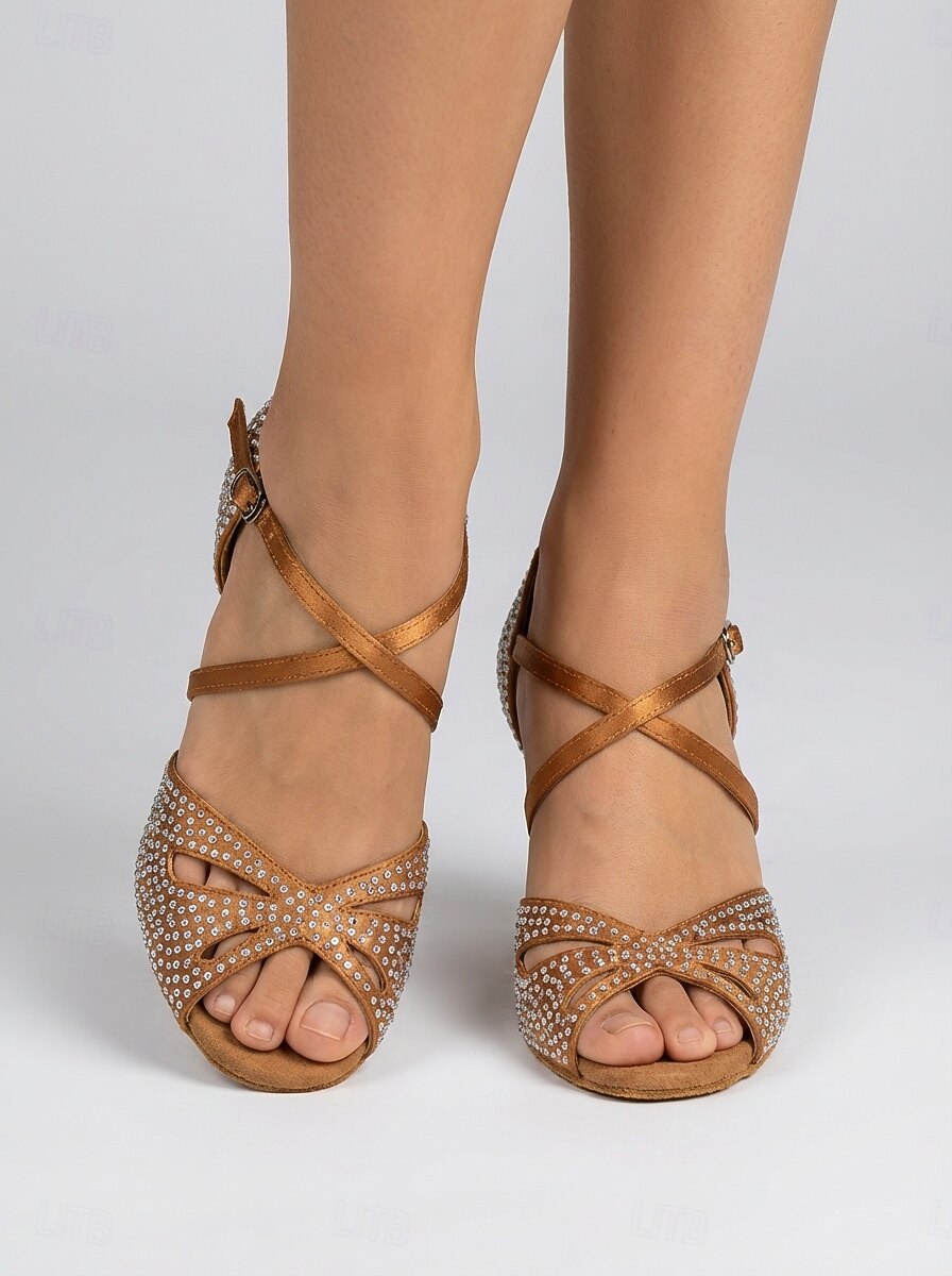 Women's Tan Rhinestone Latin Dance Heels - Sparkling Strappy Salsa Ballroom Shoes 2026 - $69.99 –P2