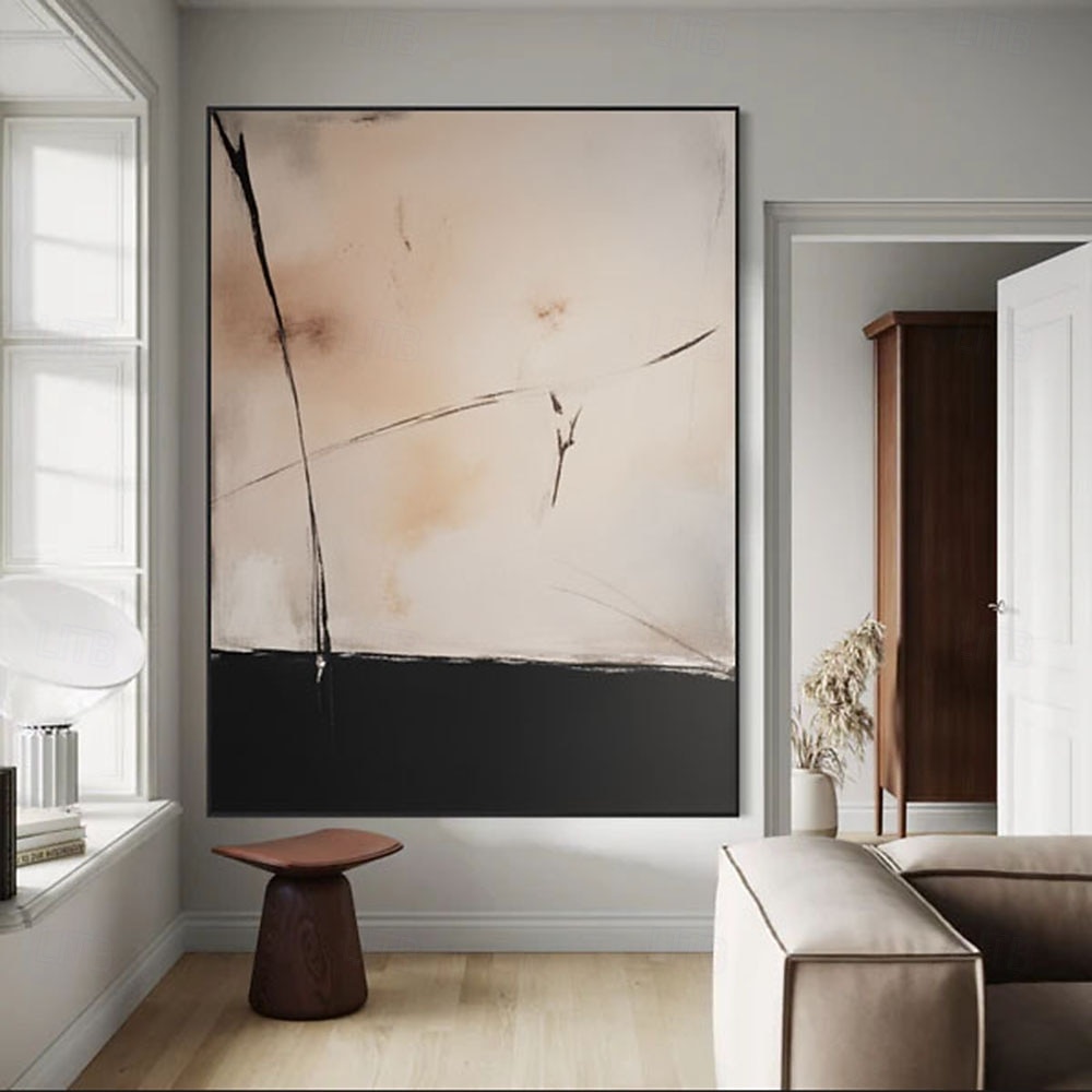 Boho Beige Black Wall Art Black Abstract Painting Beige Wabi Sabi Wall ...
