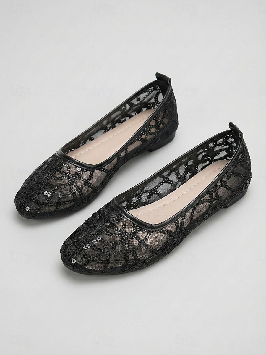 Ballerine da donna in rete con paillettes dorate - eleganti scarpe a punta in rete scintillante per resort all'aperto e feste estive in giardino &abiti da vacanza di lusso del 2026 a $24.99 –P4