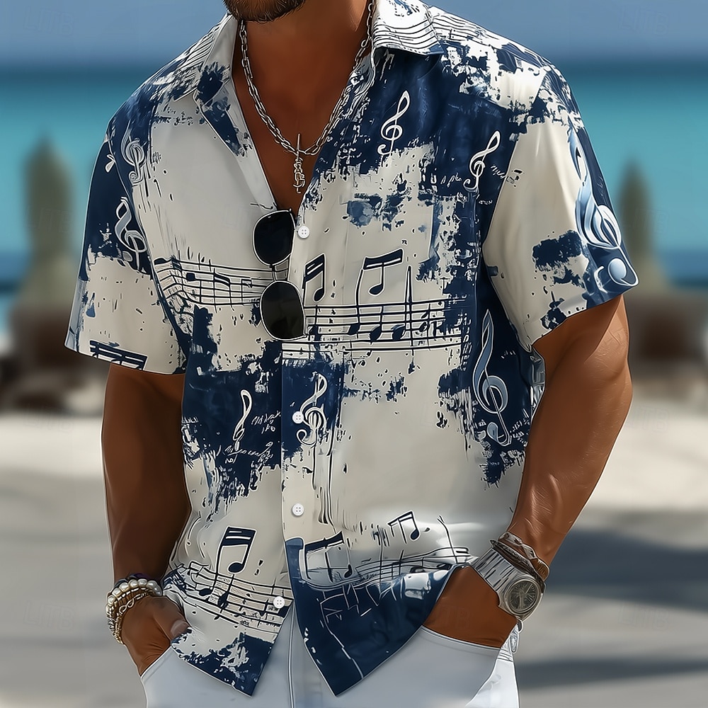 Męskie Tie Dye Print Nuty Koszula Zapinana na guziki koszula Koszula casualowa Krótki rękaw Vintage Retro Codzienny Festiwal Muzyczny Wiosna Jesień Wieczorne Druk 3D koszule z kołnierzykiem Niebieski 2026 - $25.99 –P1