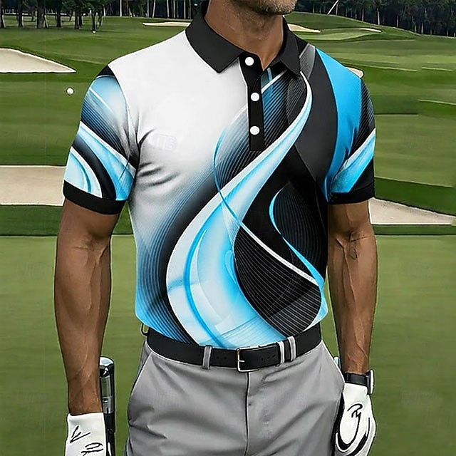 Муж. геометрический Гольф Спортивные рубашки поло Футболки поло Рубашки с воротником На каждый день Одежда для спорта и отдыха Пуговицы Весна лето Синий Черный Розовый 2026 - $21.99 –P7