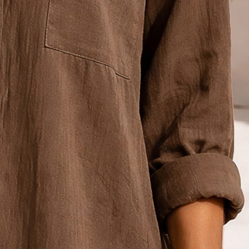 Dame Skjorte Uformell skjorte Skjorte med knapper Bomullsskjorte Helfarge عادي Elegant Ferie Mote Langermet Aftæpning Lange topper Gateklær Strand Ferie Brun Sommer Vår Høst 2026 - $29.99 –P6