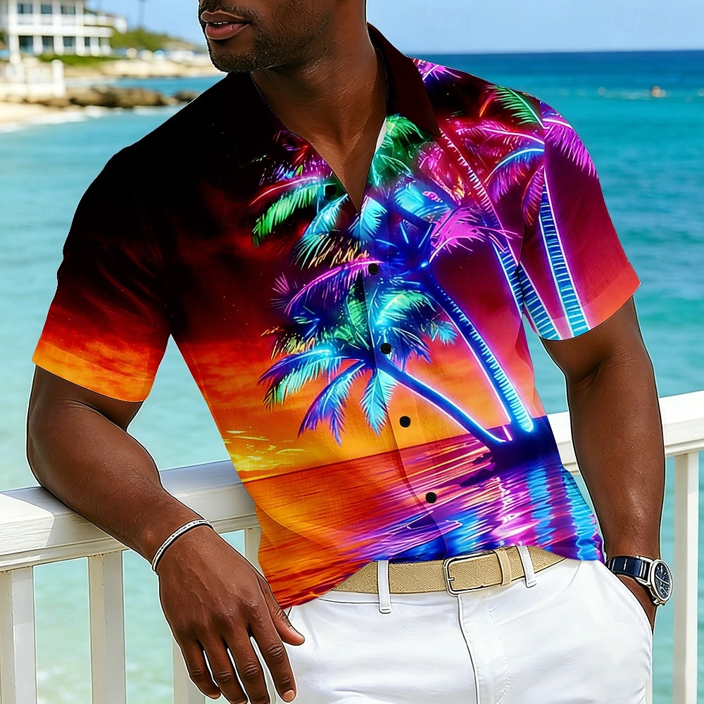Per uomo Albero di Cocco Natura e paesaggi Bagliore al neon Camicia hawaiana estiva Camicie tropicali Camicia Aloha Manica Corta Hawaiano Vacanza Ferie Abbigliamento mare Estate Primavera Collo del 2026 a $25.99 –P1