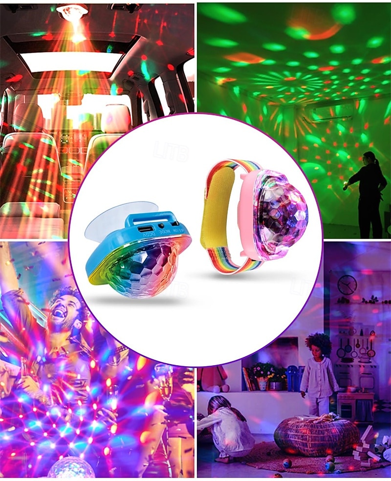 Mini bola de discoteca com luz ativada por som, luzes de festa LED RGB portáteis com USB e pulseira. &Ventosa para carro infantil, DJ rave, luz de humor que muda de cor, presente ideal para de 2026 por $18.99 –P3