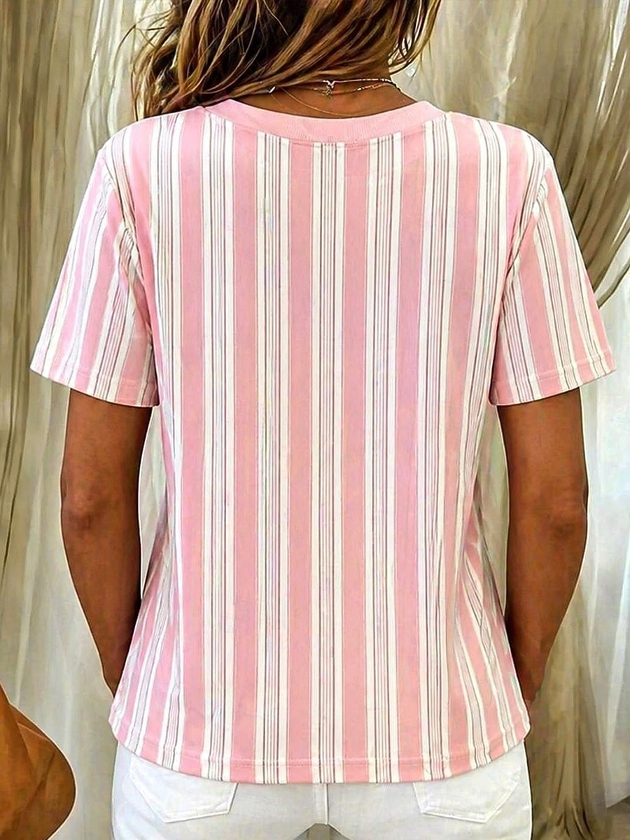 Pentru femei Tricou Imprimeu Dungi Grafic Geometric Stilat Clasic Casual Manșon scurt Stil Nautic Topuri obișnuite Casual Zilnic Albastru piscină Roz Îmbujorat Mov Trifoi Vară Primăvară 2026 - $21.99 –P4