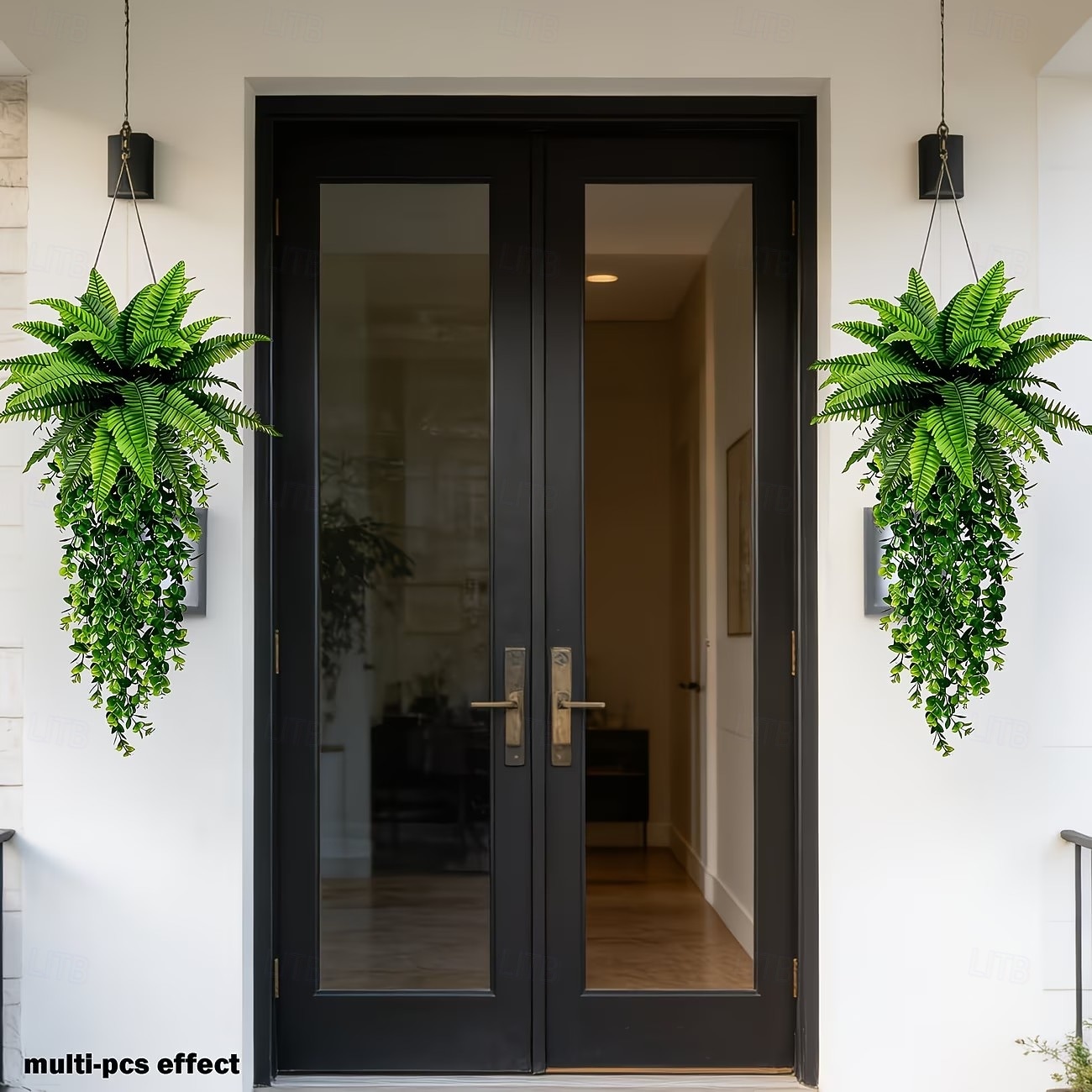 Bostonská kapradina, závěsná kombinace rostlin, umělé rostliny vyrobené z vysoce kvalitních materiálů odolných vůči UV záření, vhodné pro moderní svatební zahradní dekoraci 2026 - $19.99 –P8