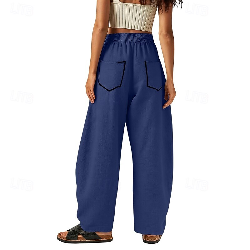 Mujer Pantalones de lino y algodón Pantalones Pantalones casuales Pantalones de verano Vacaciones Moda Ropa de calle Longitud total Alta cintura Retazos Bolsillo Cintura elástica Comodidad Cómodo 2026 - $26.99 –P15