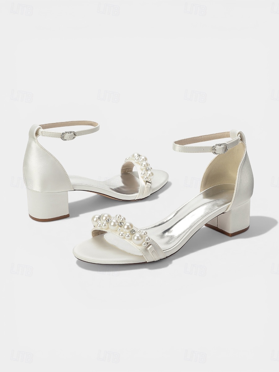 Women's Navy Pearl Embellished Chunky Heel Sandals - Elegant Ankle Strap Cocktail Party Dress Shoes 2026 - $59.99 –P2