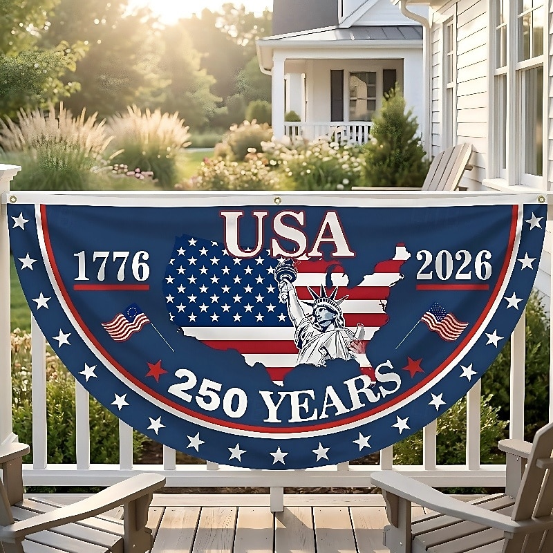 Venkovní vlajka k 250. výročí USA, vlastenecká 1776–2026 s praporem na nádvoří Sochy Svobody a sněmovny k 4. červenci 2026 - $21.99 –P2