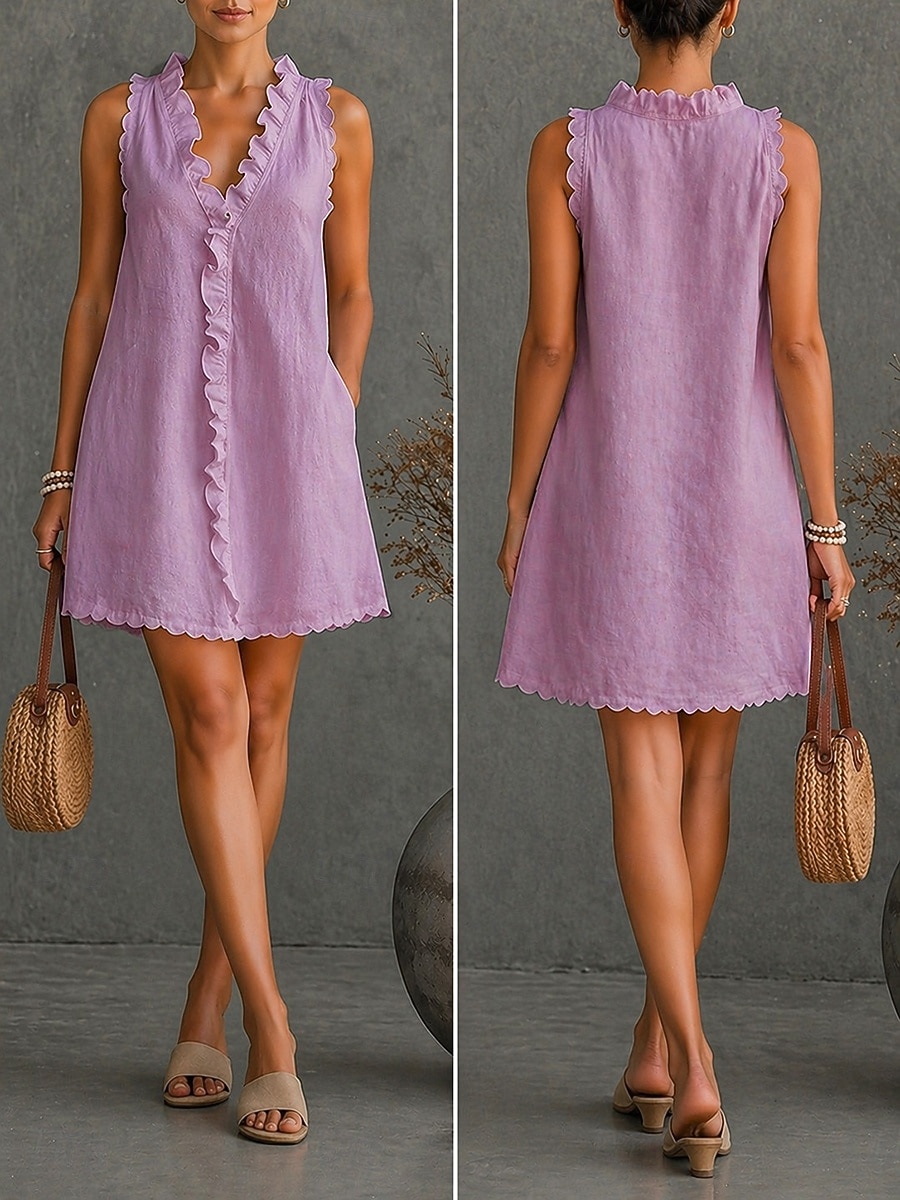 Pentru femei Rochie mini Rochie casual Rochie din Bumbac Rochie A line Modă Modern Zilnic Vacanță Ieșire Fit regulat Simplu Fără manșon În V Albastru piscină Negru Alb Roșu-aprins Primăvară Toamnă 2026 - $24.99 –P7