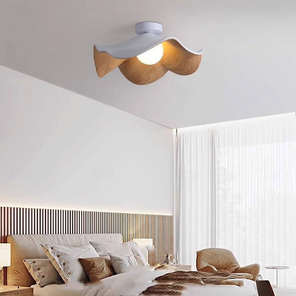 Plafonnier moderne et épuré en forme de feuille de lotus, vis G9, en fer imitation noyer, idéal pour une chambre, une chambre d'enfant, un couloir, un salon ou un balcon. de 2026 ? $133.99 –P11