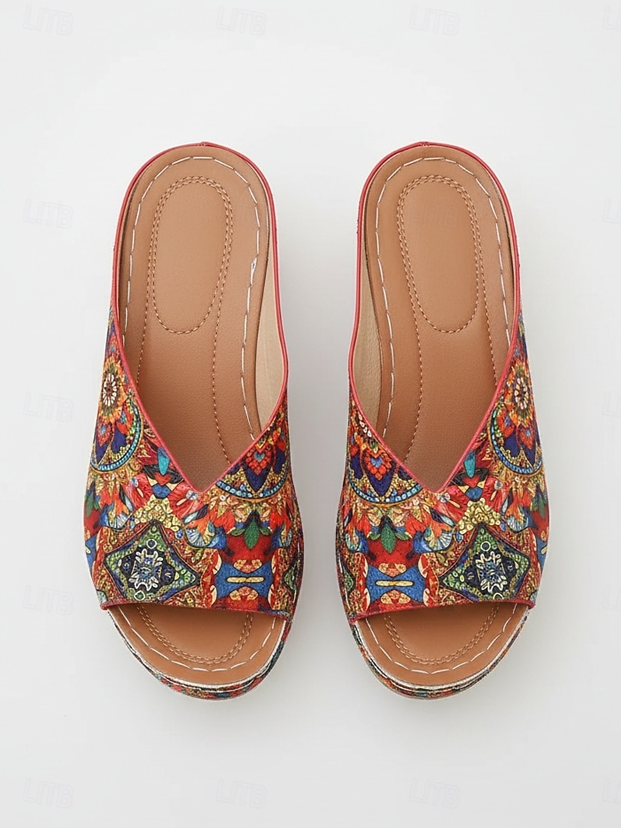 Sandales à talons carrés imprimées style ethnique pour femmes – mules colorées à bout ouvert, idéales pour les vacances, les festivals et les tenues estivales décontractées. de 2026 ? $26.99 –P5