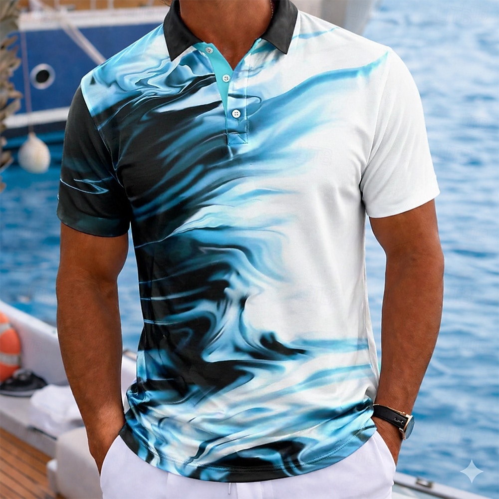 Men's Abstract Geometic Hawaiian Polo Shirts Short Sleeve Polo Shirts Lapel Casual Athleisure Vacation Wear 3D Print Buttons Spring & Summer Blue Green 2026 - $21.99 –P1