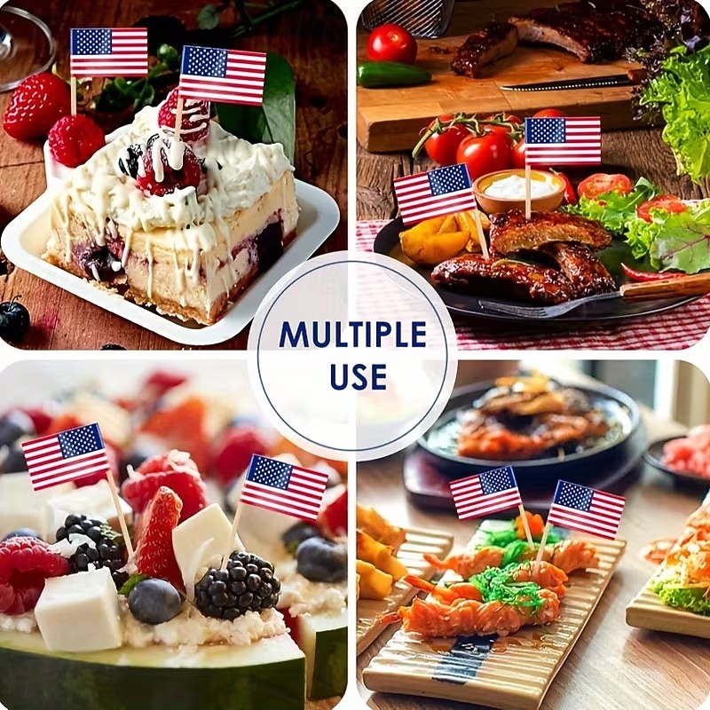 100/200 buc steaguri scobitoare în stil american, steaguri din lemn pentru scobitori, etichete alimentare cu inserții, steaguri pentru decorarea torturilor, etichete pentru vin de desert, etichete cu 2026 - $9.99 –P7