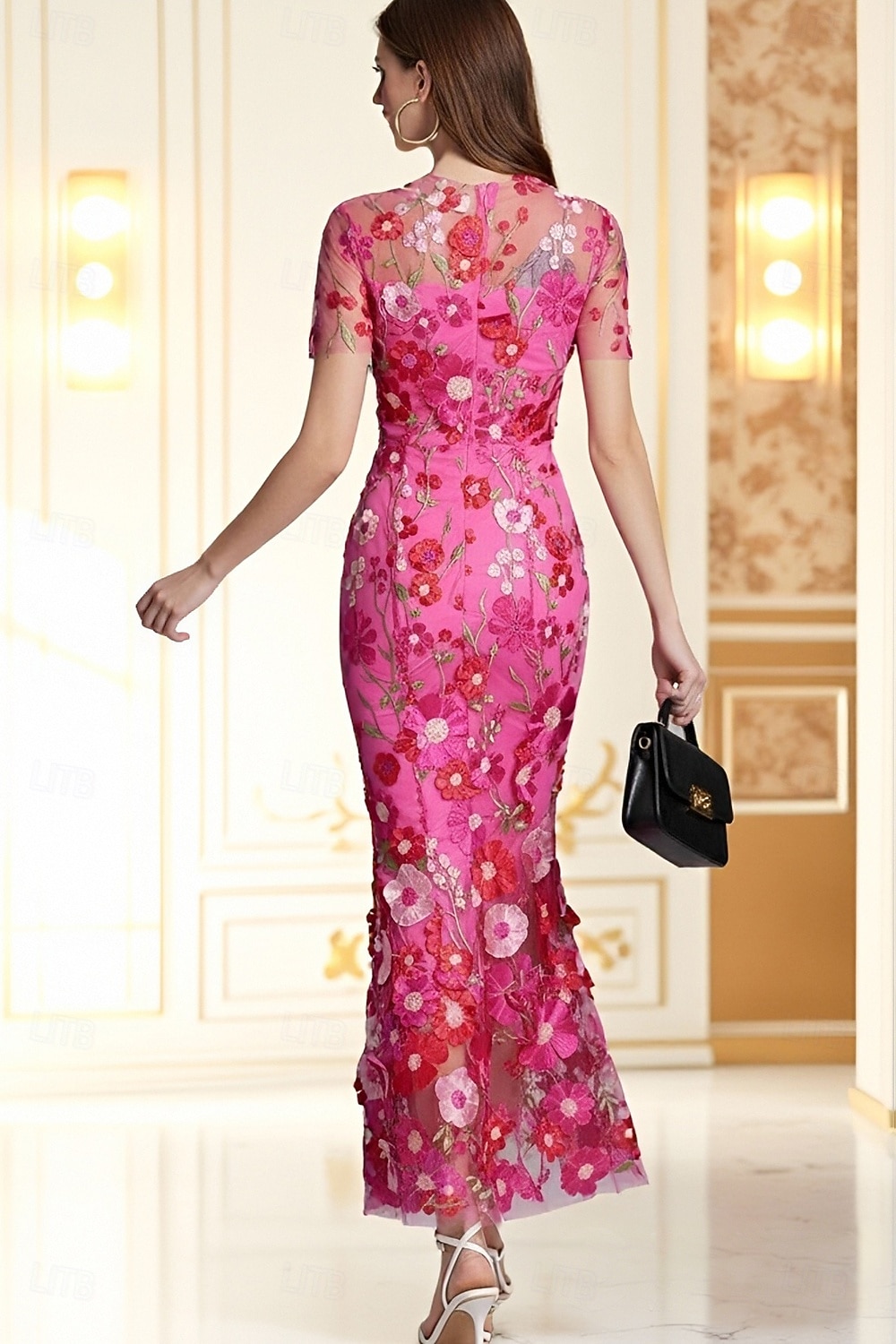 Mořská panna party šaty vintage šaty svatba svatební host Ankle délky krátký rukáv s kulatým výstřihem tyl s výšivkami šaty 2026 - $159.99 –P3