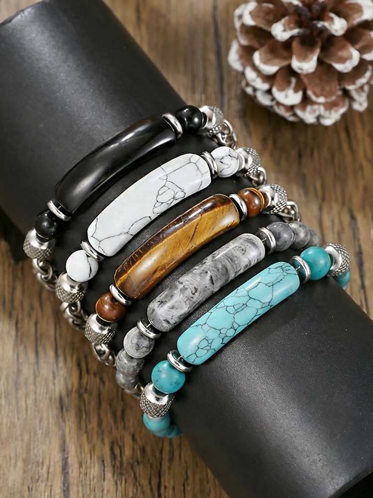 Bracelet bohème pour homme en acier titane et pierres naturelles, bracelet à maillons multicolores idéal pour les vacances à la plage, les tenues d'été décontractées et le quotidien. de 2026 ? $11.99 –P5