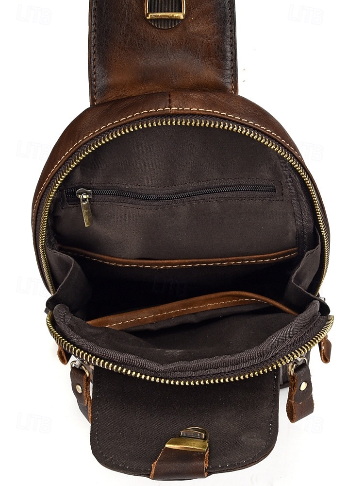 Herren-Umhängetasche aus Vollnarbenleder, geräumige Crossbody-Tasche mit mehreren Fächern und verstellbarem Riemen, stilvolle Farben in Kaffee und Braun für den Alltag, Pendeln und Geschäftsreisen 2026 - $54.99 –P8