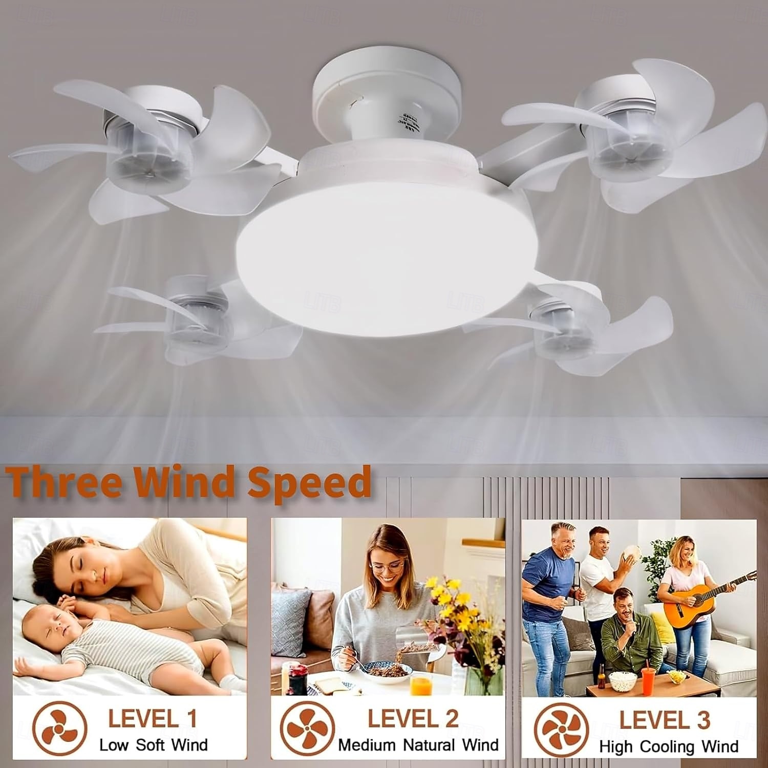 Ceiling Fan with Light, Remote Control 3 Speeds 3 Colors 2 Timers Quiet Motor E26 E27 Bulbs, with Foldable Blades, for Living Room Bedroom 2026 - $38.39 –P5