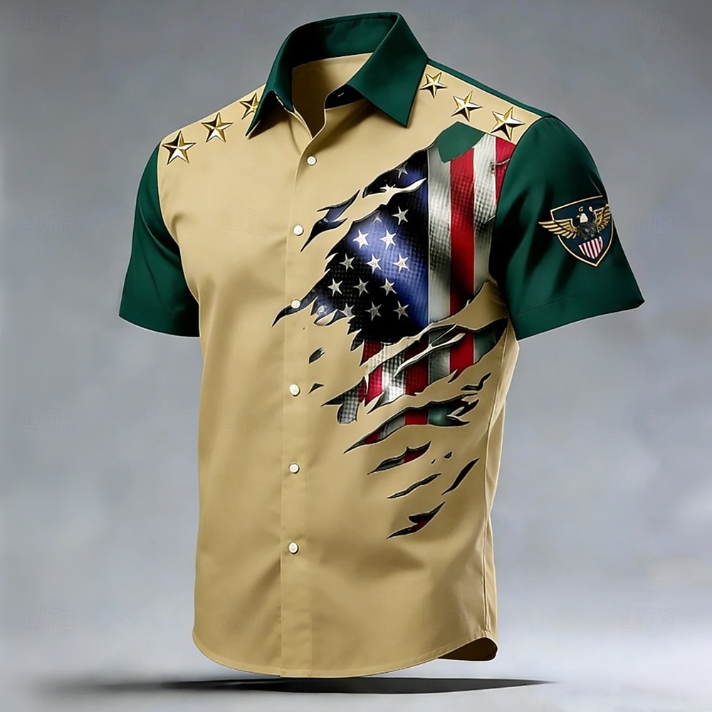 Homme 4 juillet, 250e anniversaire des États-Unis Aigle Drapeau américain Chemise Chemise Boutonnée Manche Courte Patriotique Extérieur Fête Été Printemps Col Rabattu Impression 3D chemises à col de 2026 ? $25.99 –P4