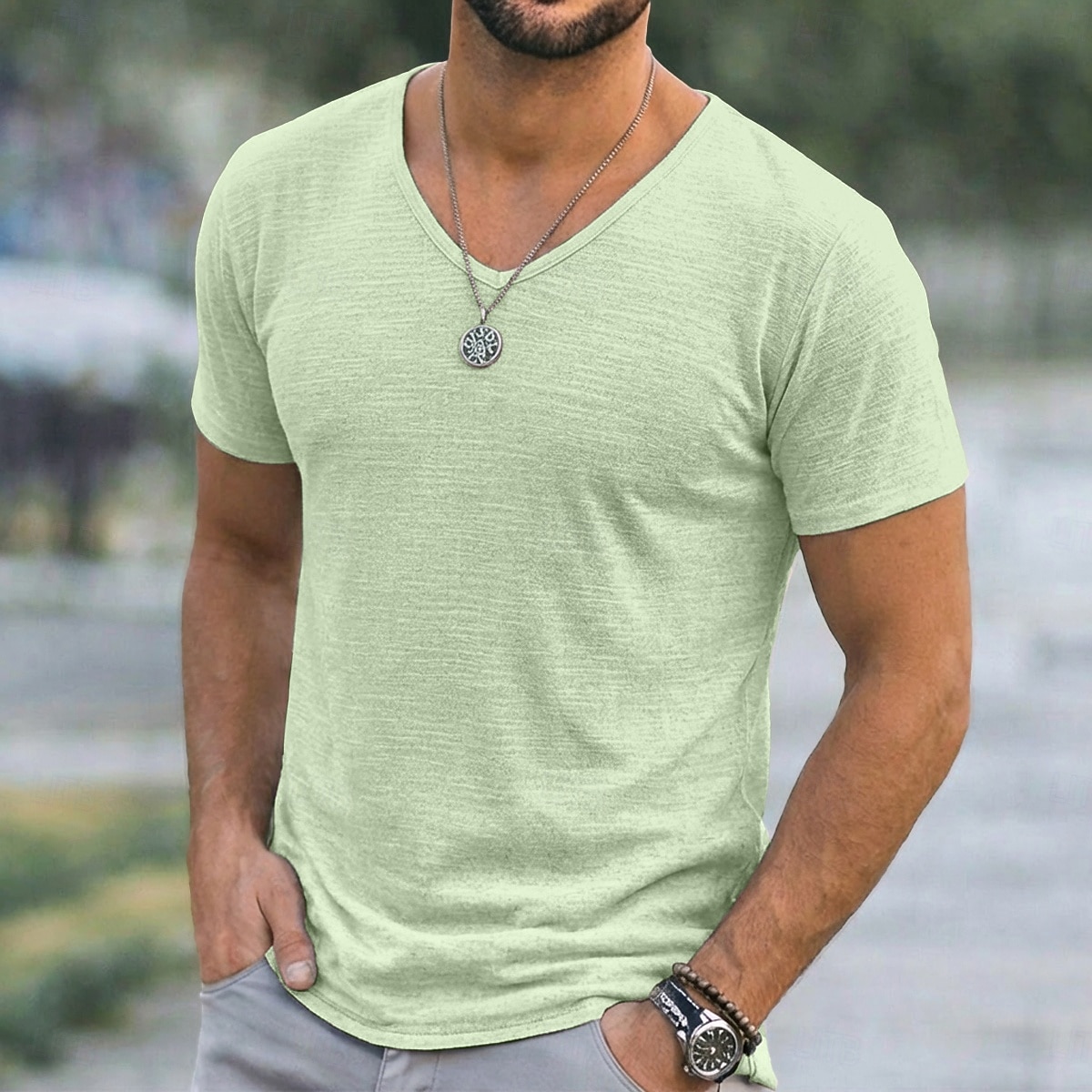 Ανδρικά Μπλουζάκι Κοντομάνικο μπλουζάκι Μπλουζάκι μπλουζάκι Μπλουζάκι από λινό Κοντομάνικο Λαιμόκοψη V Καλοκαίρι Άνοιξη Συμπαγές Χρώμα Σκέτο Pit Strip Κομψό στυλ street Στυλάτο Καθημερινό Σκέτο 2026 - $20.99 –P7