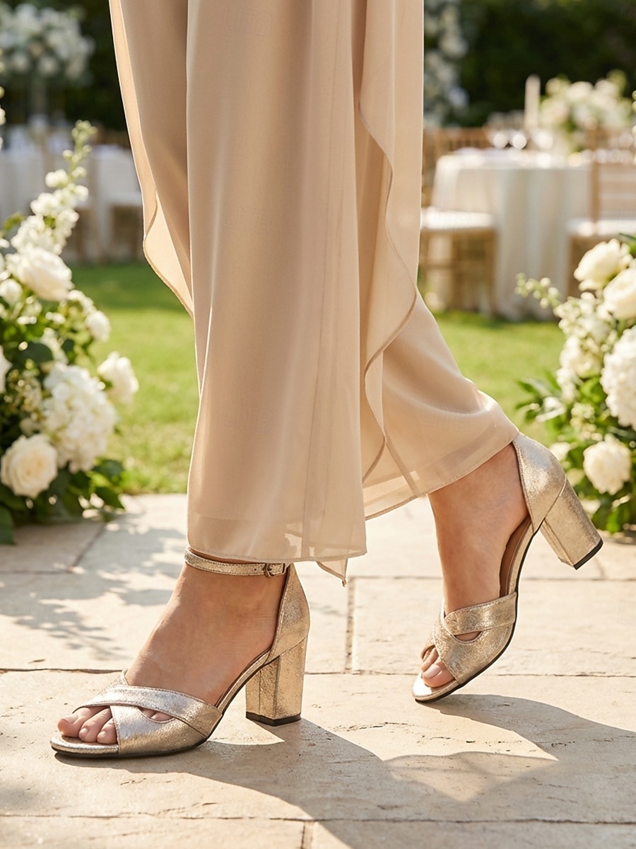 Women's Metallic Block Heel Sandals, Open Toe Ankle Strap Elegant Dress Shoes for Garden Party, Wedding Guest & Outdoor Events 2026 - $34.99 –P2