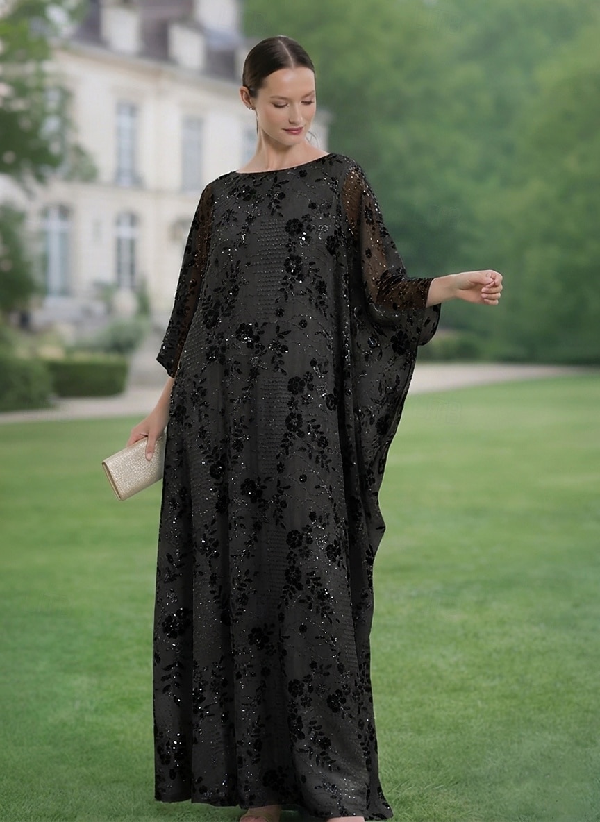 Linea ad A Abito Lunghezza al pavimento Abito da invitata a nozze Abito Formale Abito da sera Abito da cerimonia per signora Mezza Manica Scollo a Barca Elegante Semplice Abbellito Formale Chiffon del 2026 a $182.99 –P10