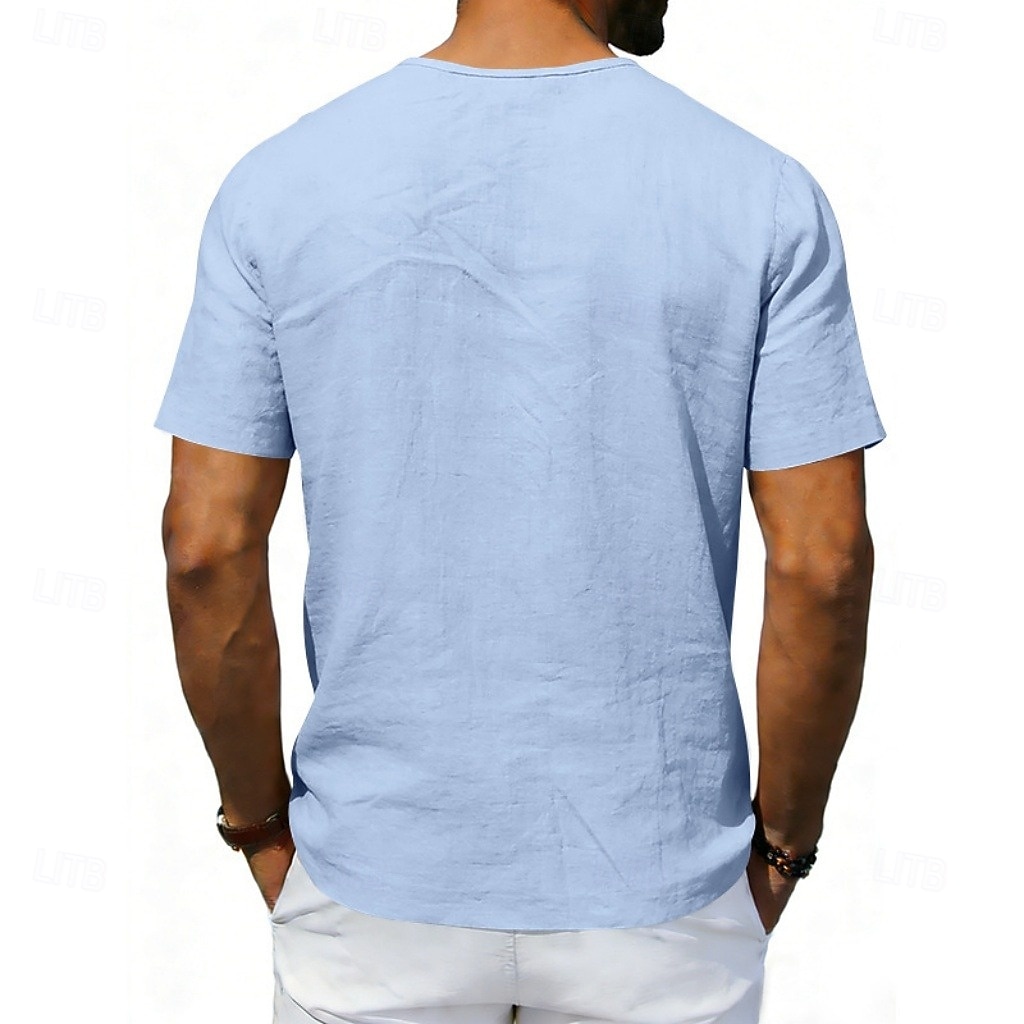 Hombre Camiseta Camisa manga corta Camiseta superior Camiseta de lino Manga Corta Escote en Pico Escote Primavera verano Verano Primavera Color sólido Plano Ropa de calle Elegante Ocio Clásico Puro 2026 - $21.99 –P5