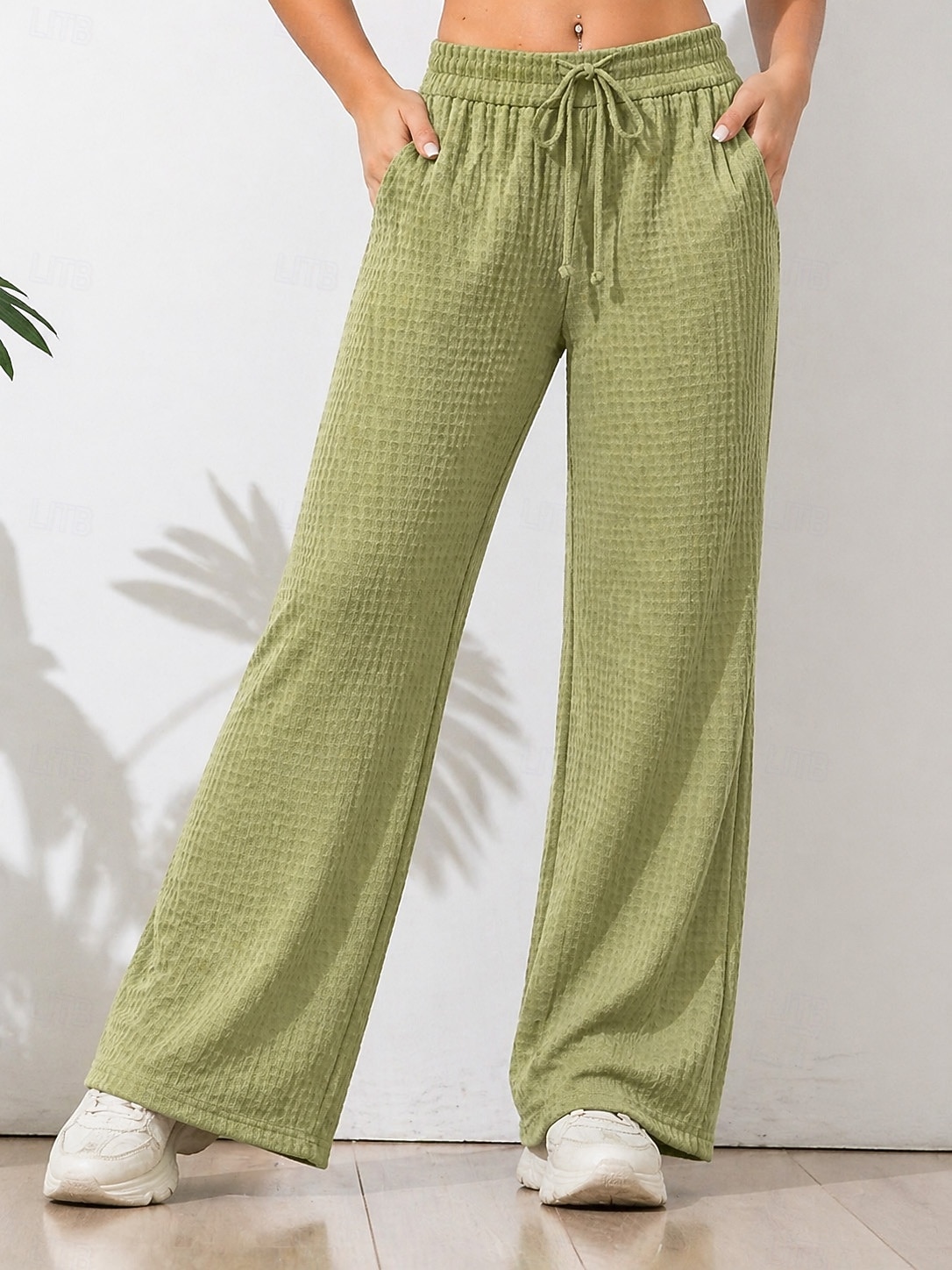 Mujer Waffle Perneras anchas Pantalones Pantalones palazzo Vacaciones Moda Ropa de calle Longitud total Alta cintura Plano Cintura elástica Comodidad Transpirabilidad Cómodo Rígido Diario Calle Ropa 2026 - $26.99 –P1