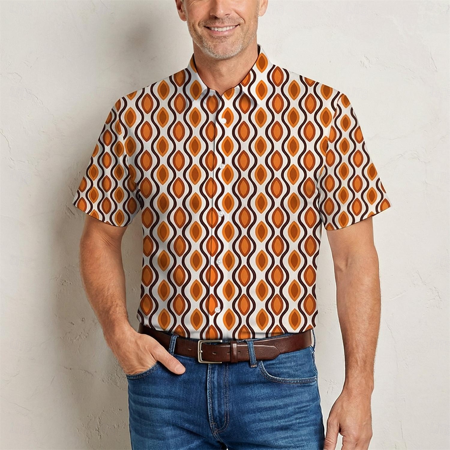 Retro Vintage Hippie 1970s Shirt Short Sleeves Hippie Geometric Lines / Waves Fancy Dress Men's Music Festival Party Daily Wear Adults' Shirt Spring & Summer 2026 - $23.99 –P9