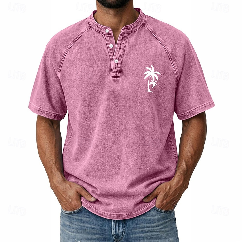 Herr Kokosnötsträd T-shirt Deminskjorta Tvätta skjorta i 100 % bomull Kortärmad Vintage Streetwear Ledigt Ledigt Hem Gata Höst vinter Sommar Vår Svart Rosa ljusgrön Grå Ljusblå Hög krage Henley 2026 - $31.99 –P5