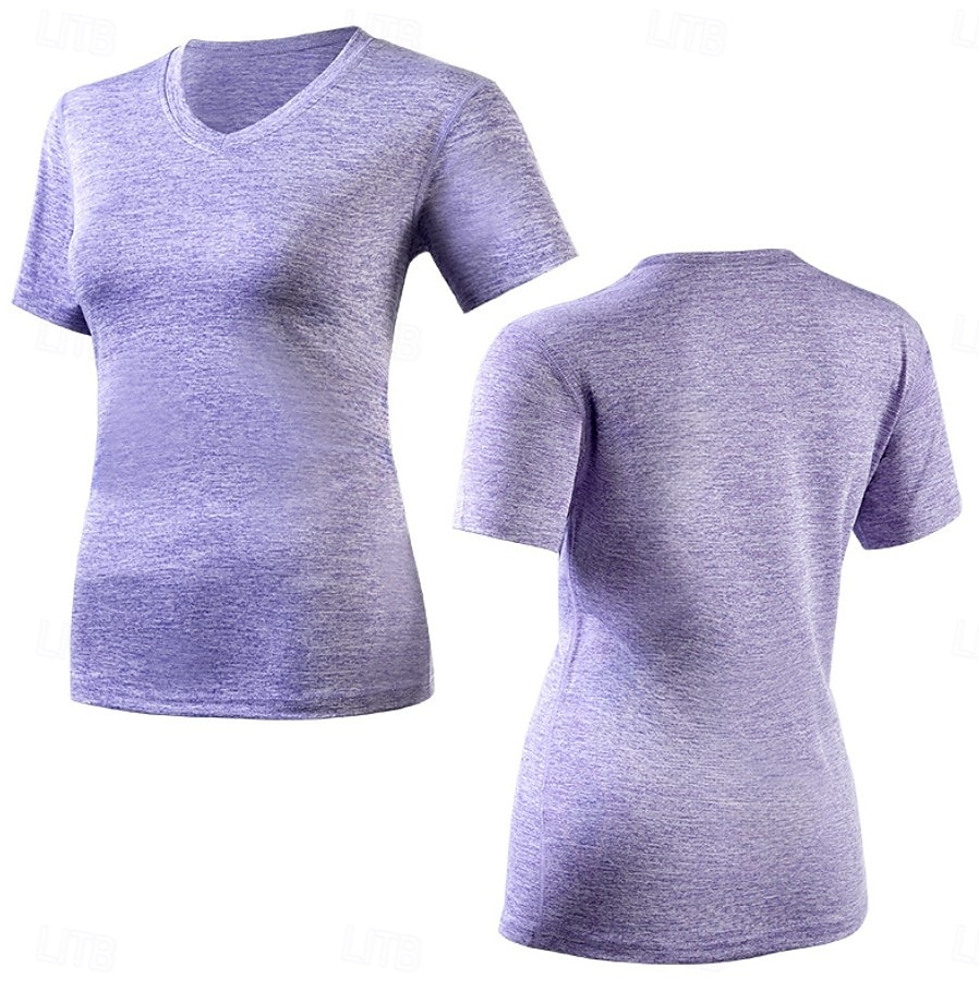 Femmes T-shirt Couleur Unie Élégant Basique Manche Courte Col en V Hauts Réguliers Occasionnel Sports Week-end Noir Vert Claire Rose Claire Violet Claire Gris Clair Été Printemps de 2026 ? $21.99 –P5