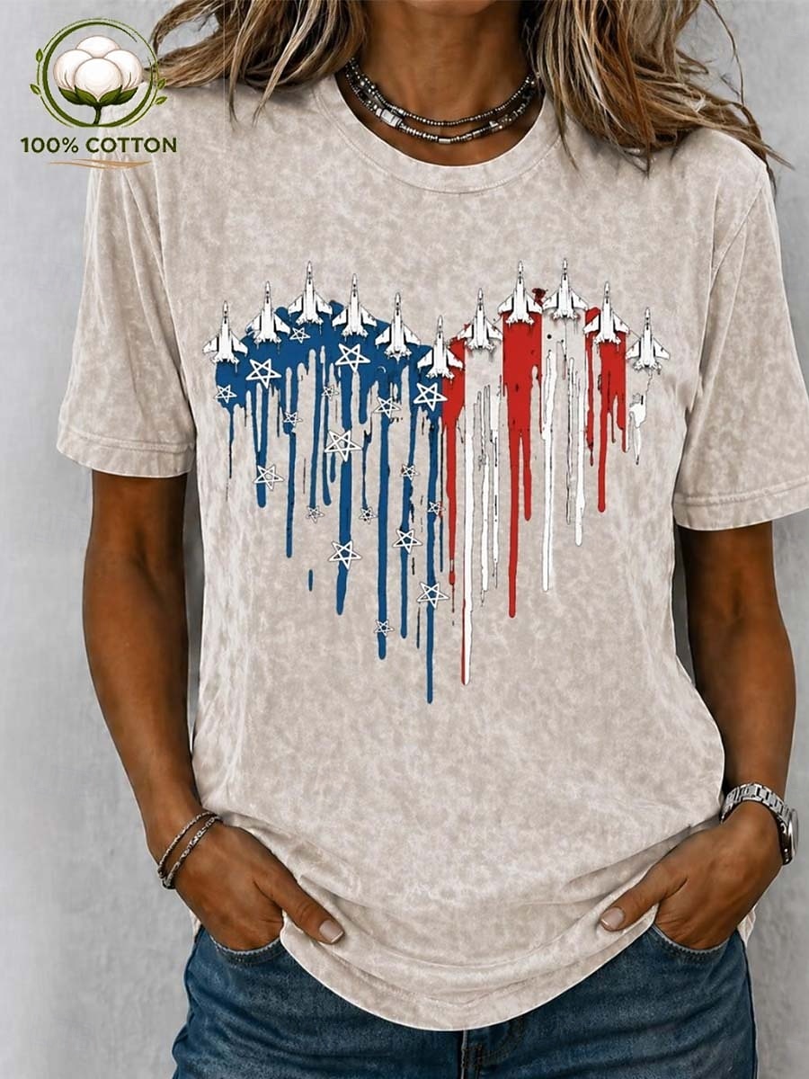 Giorno dell'Indipendenza Americana T-shirt da donna in 100% cotone stampa grafica bandiera astratta stilosa basic classica maniche corte colletto rotondo regolari top casual quotidiano blu rosa viola del 2026 a $29.99 –P2