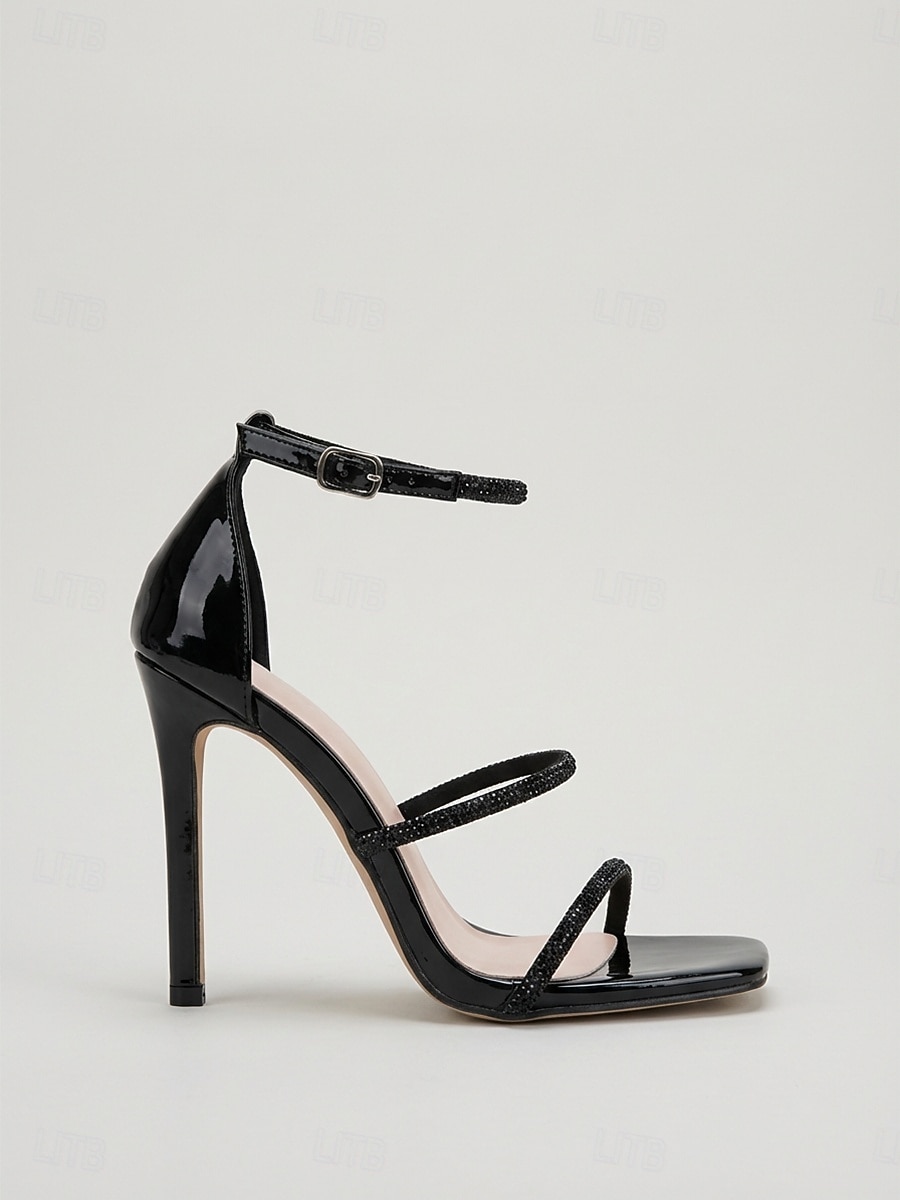 Women's Black Strappy Stiletto Heel Sandals, Open Toe Ankle Strap Elegant Dress Shoes for Cocktail Party, Evening Events & Formal Occasions 2026 - $42.99 –P5