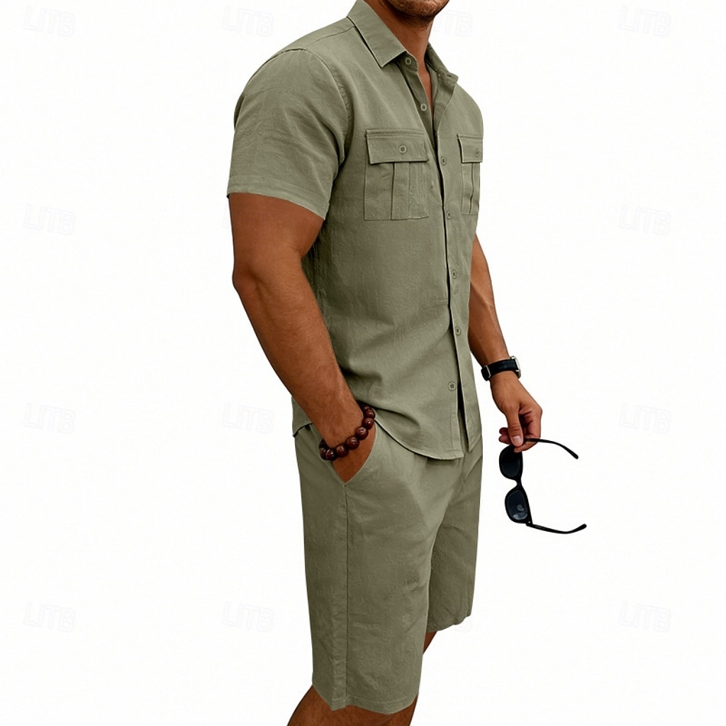 Per uomo Camicia di lino Due pezzi Set Camicia E Shorts Shorts di Lino Shorts da Spiaggia Impostare Semplice Quotidiano All'aperto Vacanza Collo ripiegato Manica Corta Estate Moda Casual Confortevole del 2026 a $32.99 –P16