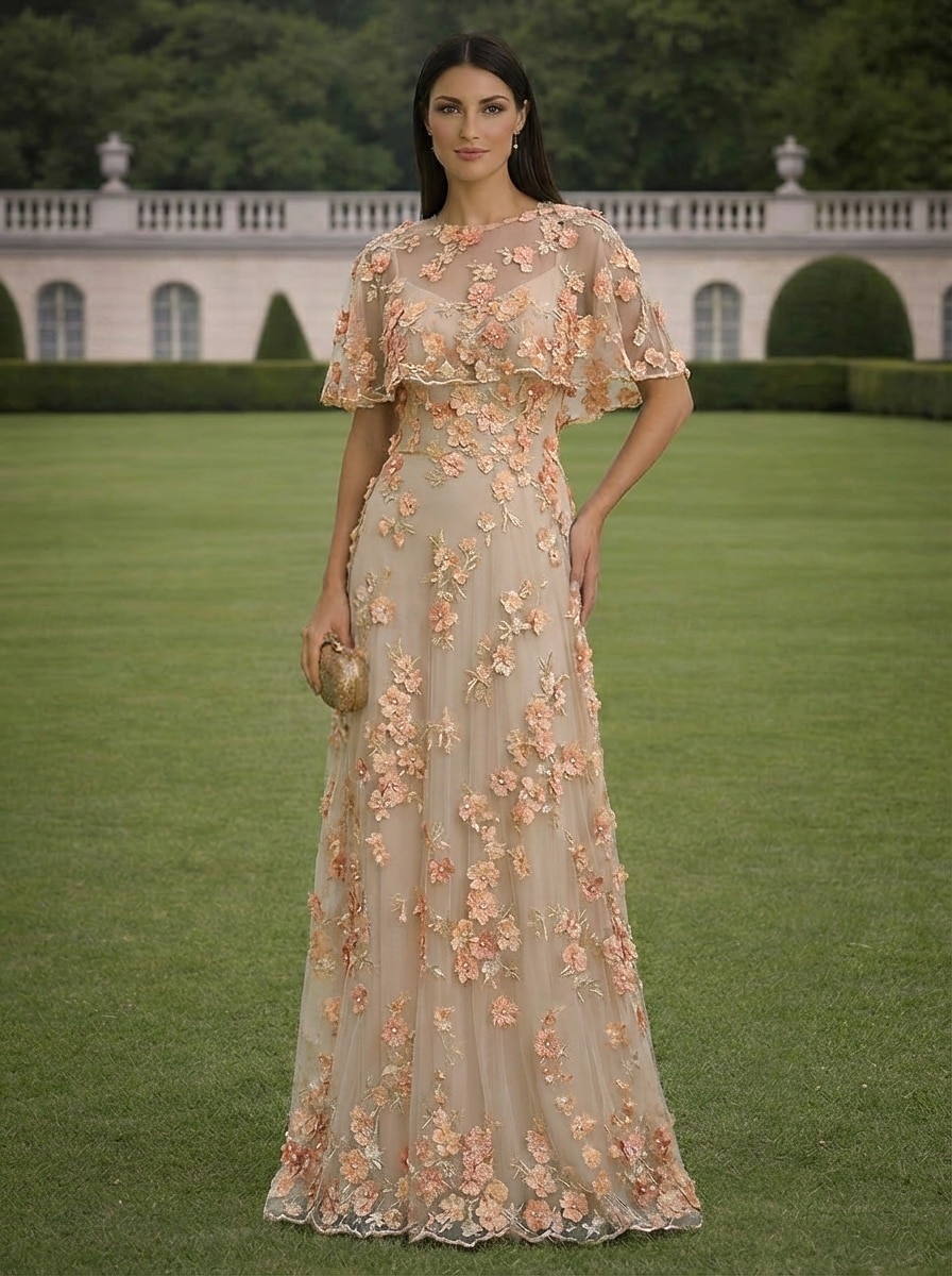 A-linje Kjoler Gulvlengde Maxikjole Festkjole Cocktail Kjole Kjole til brudens mor Kortermet Båthals Elegant Årgang Luksuriøs Formell Bryllupsgjest Kentucky Derby Chiffon Tyll Innpakking inkludert med 2026 - $182.99 –P3