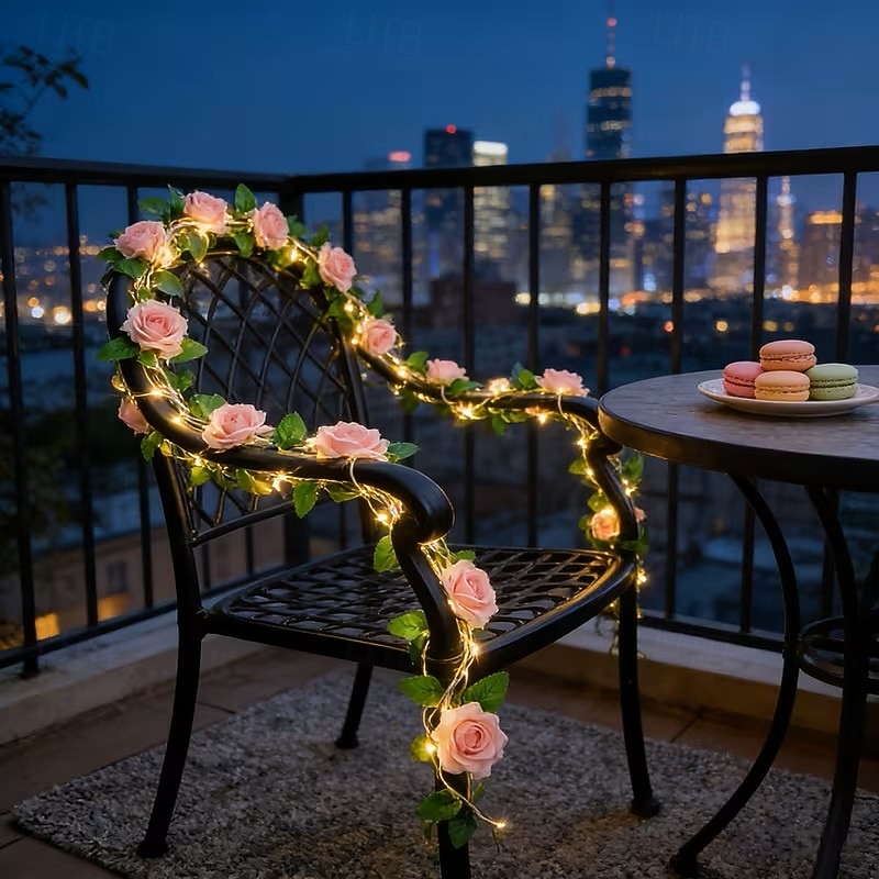 Luzes solares em formato de trepadeira de rosas, 2m, 20 LEDs, 8 modos, ideais para decoração de pátio, varanda, jardim, à prova d'água, festas de aniversário, praia, piquenique, casamento e feriados. de 2026 por $17.99 –P6