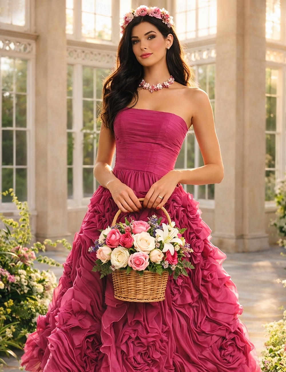 Linea ad A Lunghezza alla caviglia Abiti da Ballo Floreale Sbuffato Senza Maniche Senza Spalline Festa in giardino Ospite di nozze Tulle Senza schiena con Arricciato del 2026 a $287.49 –P3