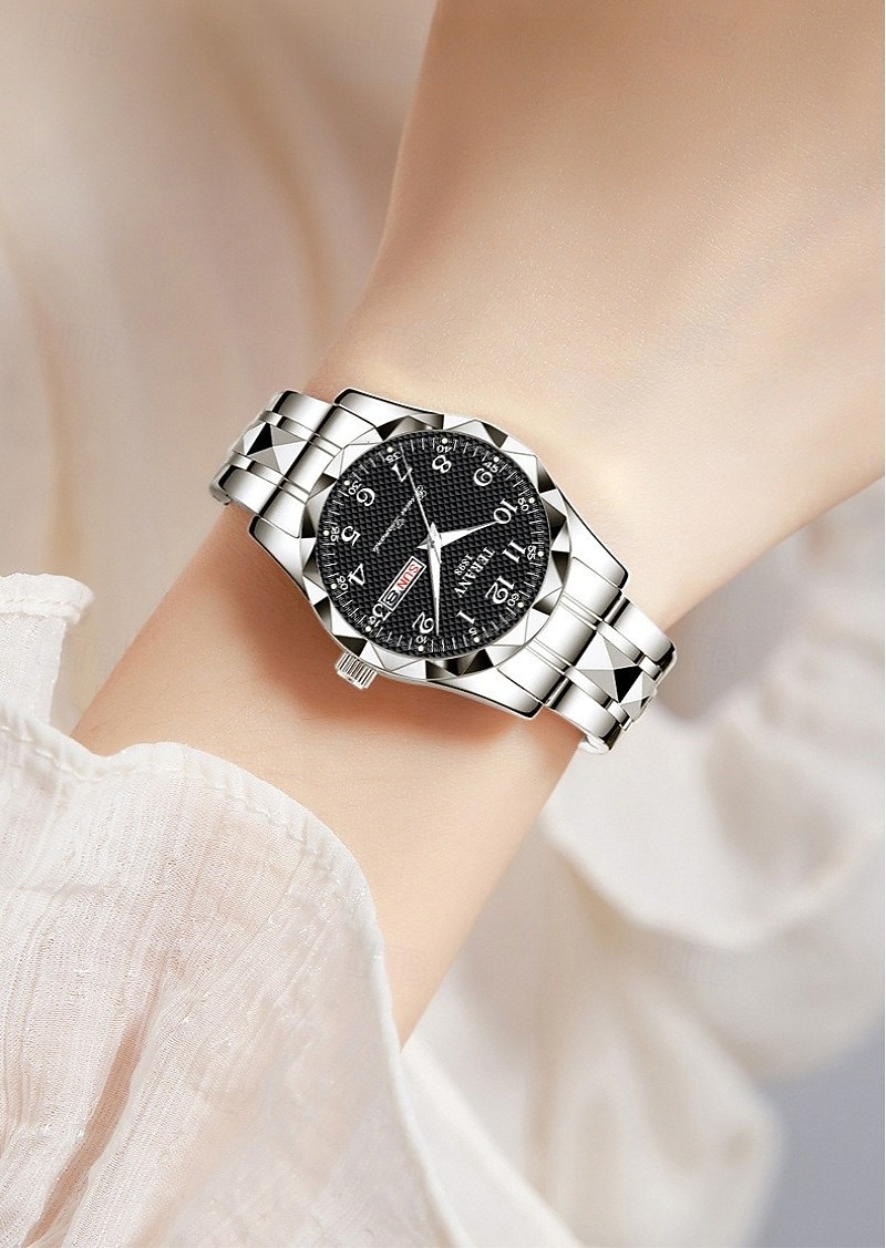 Elegante Damenuhr, zweifarbiges Armband aus gold-silbernem Edelstahl, facettierte Lünette, Datums- und Wochentagsanzeige, gut lesbare arabische Ziffern, analoges Quarzwerk, geeignet für Business und 2026 - $19.99 –P2