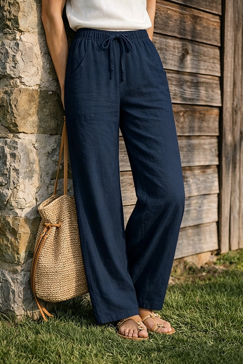 Pantaloni da donna taglie forti 100% cotone a gamba larga, ideali per vacanze, basic, casual, per tutti i giorni, lunghezza intera, vita alta, tinta unita, coulisse, gamba larga, comodi, ad asciugatura rapida, morbidi, anelastici, grigi, neri, bianchi del 2026 a $17.99 –P1