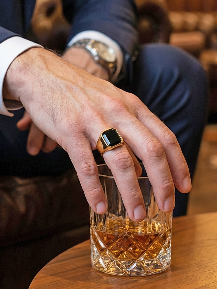 Herrenring im Boho-Stil aus Edelstahl mit Naturstein, Statement-Siegelring in verschiedenen Größen für den Alltag, Strandurlaub und Resort-Look 2026 - $14.99 –P2