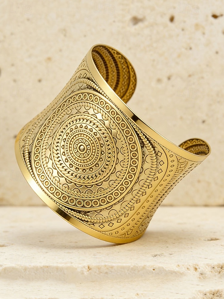 Brățară tip manșetă boemă din aliaj pentru femei, cu model deschis, din aur și argint, pentru vacanță la plajă, ținută casual zilnică, stil resort și bijuterii de vară. 2026 - $7.99 –P3