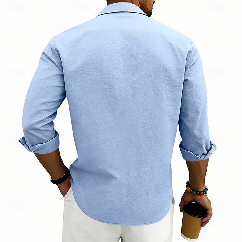 Herren Hemd Leinenhemd Sommerhemd Strandhemd Einfach Lässig Urlaub Schwarz Weiß Marineblau Khaki Langarm Umlegekragen Sommer Frühling Bekleidung Patchwork 2026 - $25.99 –P3
