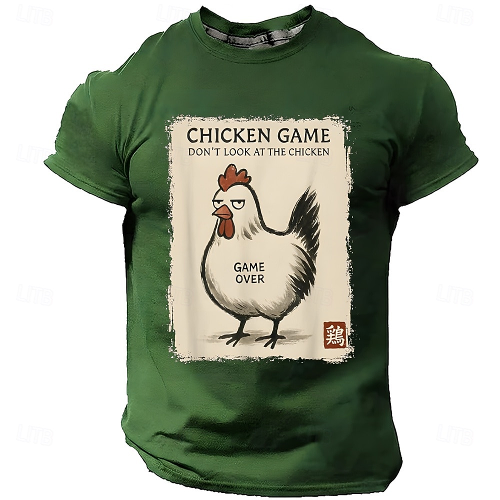 Herren-T-Shirt im japanischen Stil mit Hühnermotiv (Kanji-Zeichen für Hahn und Robbe) – Retro-Look, normale Passform, Harajuku-Streetwear, Designer-Kleidung, Größen: S, M, L, XL, XXL 2026 - $19.99 –P2