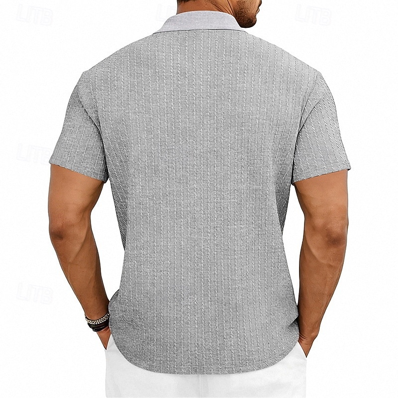 Voor heren Polo met rits Met Textuur Casual Feestdagen Revers Kwart ritssluiting Korte mouw Modieus Basic Effen Jacquard Kwart ritssluiting Zomer Lente Getailleerd Zwart Wit Bordeaux khaki Leger 2026 - $22.99 –P3