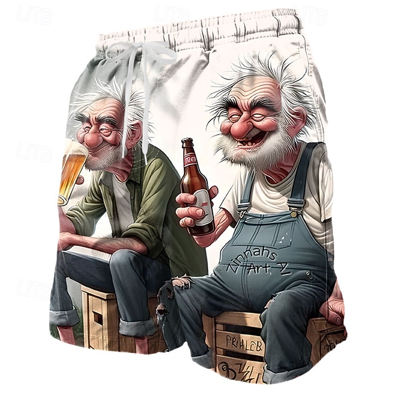 Herre Tegneseriefigurer Øl Gammel mann Badeshorts Surfeshorts Medium Midje Retro / vintage Morsom utendørs Feriereise Hverdag Sidelommer Mesh fôr Elastisk snøring i midjen Designer Klær 2026 - $20.99 –P4