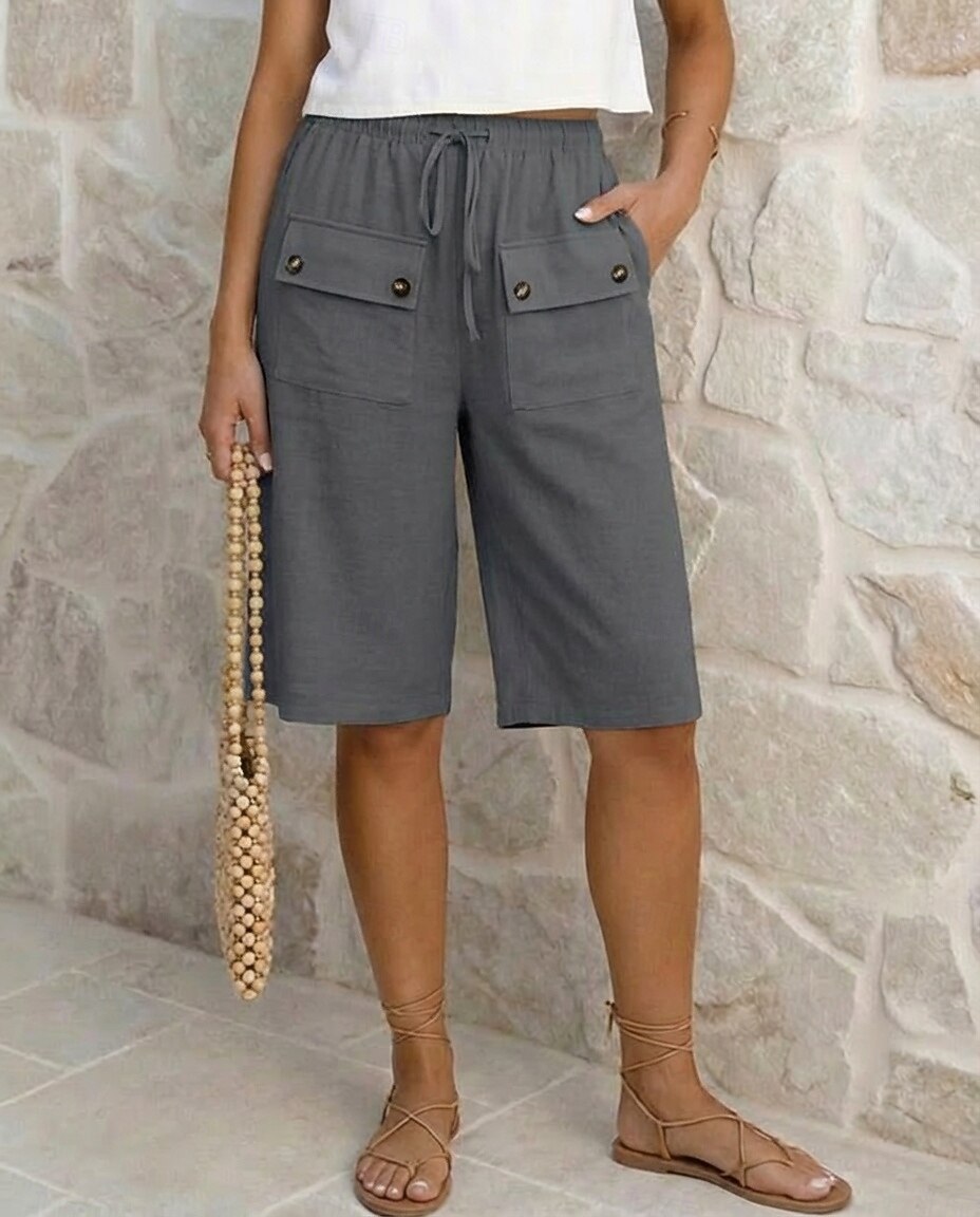 Dam Byxor med linnekänsla Bermudashorts Capribyxor Shorts Semester Streetwear Grundläggande Knelängd Medium Midja Ensfärgat Slät Ficka Elastiskt midjeband Komfort Andningsfunktion Oelastisk Dagligen 2026 - $22.99 –P5