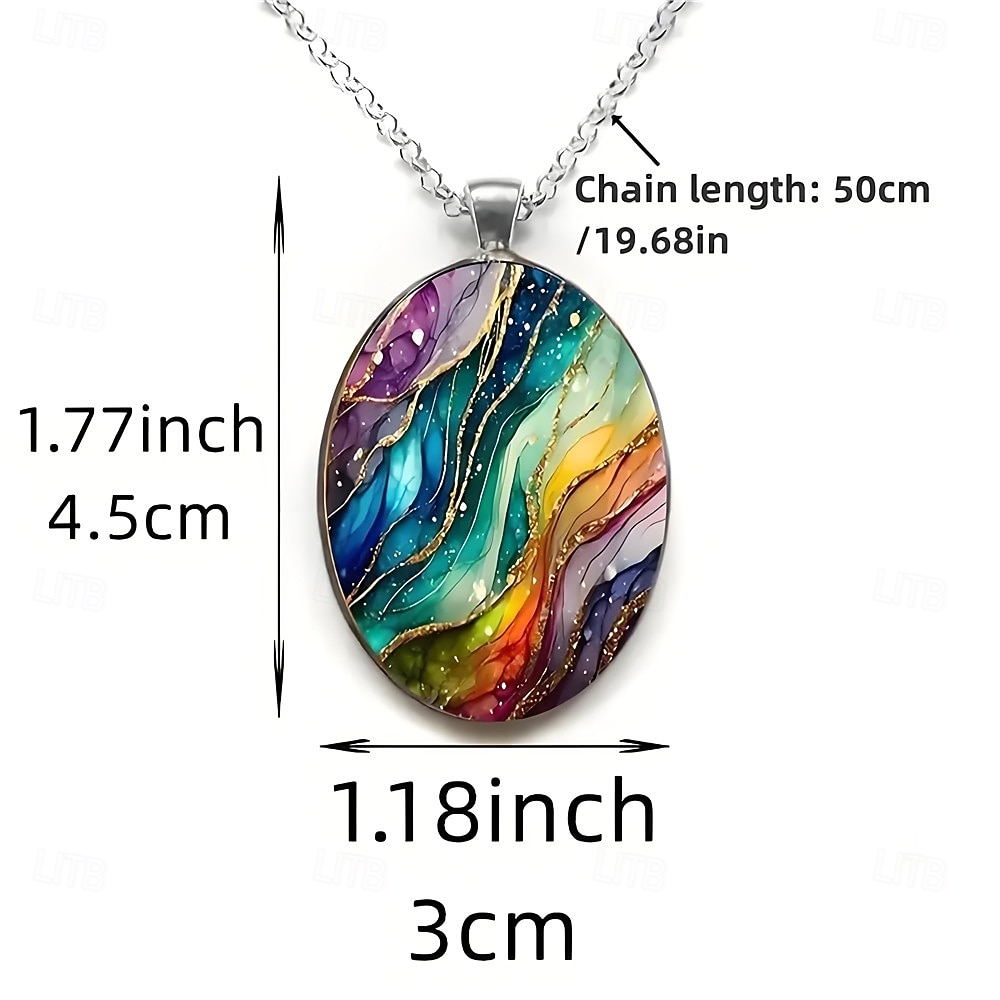 Collier pendentif ovale en verre, style rétro tendance, orné d'un ciel étoilé coloré et onirique, pour femmes et hommes. Bijou accessoire pour le cou. de 2026 ? $9.99 –P2