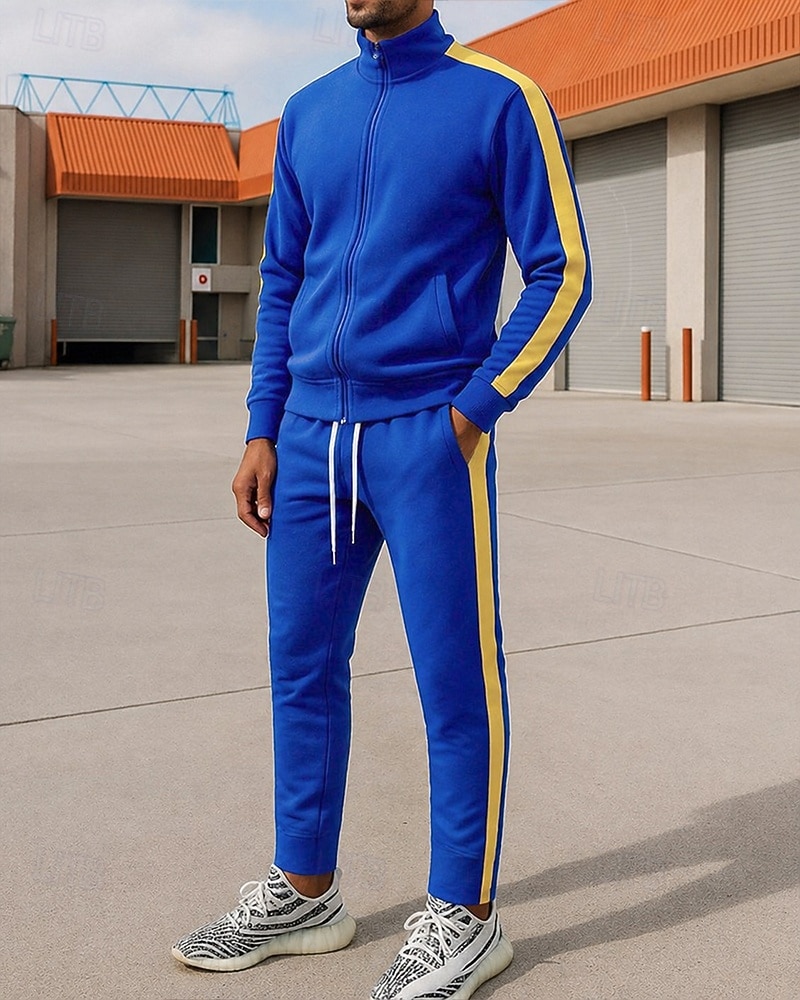 Ανδρικά Φόρμα Στολή τρεξίματος Σετ Φόρμας Πλήρες φερμουάρ Συνδυασμός Χρωμάτων Ρούχα σύνολα Φθινόπωρο & Χειμώνας Μαύρο Κίτρινο Για Υπαίθρια Χρήση Ταξίδια Αθλητικά Ζεστό Μακρυμάνικο Αθλητισμός 2026 - $47.99 –P4