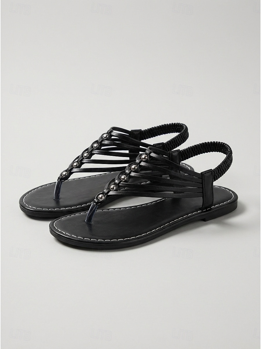 Women's Black Thong Sandals with Beaded Straps – Lightweight Elastic Slip-On Summer Sandals for Beach, Vacation, Travel and Casual Wear 2026 - $19.99 –P3