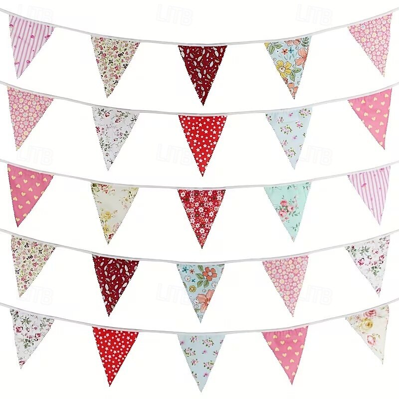 Bandeirinhas de tecido floral estilo campestre de 10m/393,7 polegadas, bandeirinhas de cordão para pendurar em ambientes internos e externos, bandeirinhas de puxar com estampa floral vintage para de 2026 por $24.99 –P3